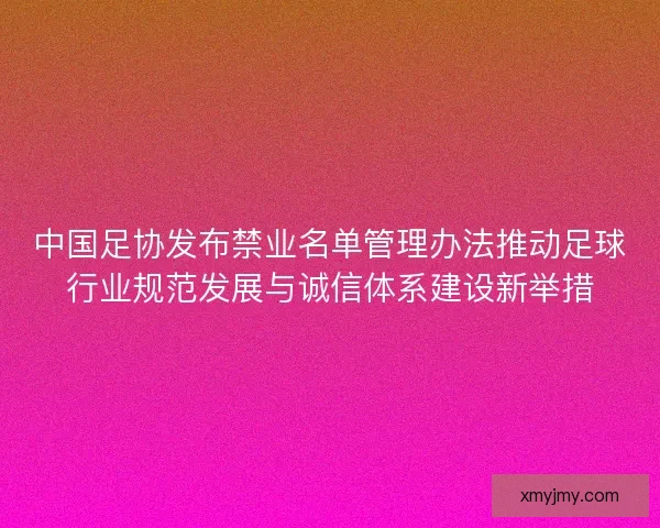 中国足协发布禁业名单管理办法推动足球行业规范发展与诚信体系建设新举措